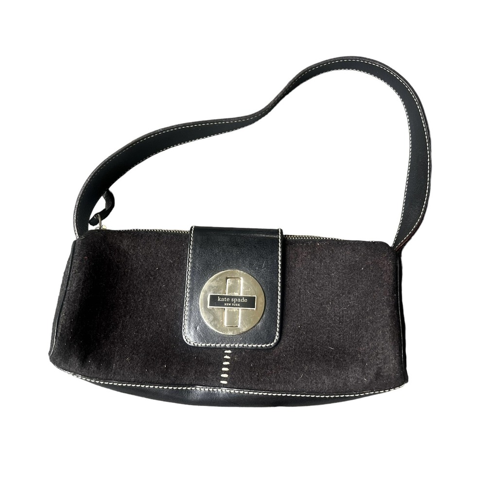 Kate Spade Black Gray Twist lock Shoulder Purse Bag Pocketbook Fabric